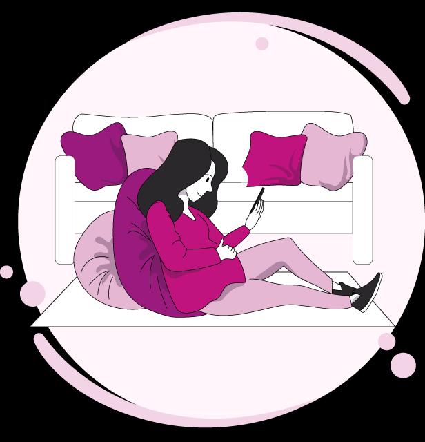 femme enceinte assise avec des coussins au sol