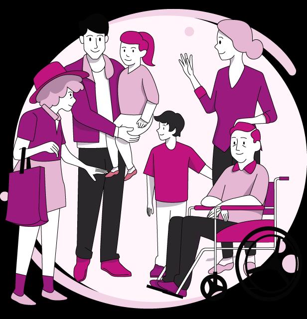 famille avec personne en fauteuil